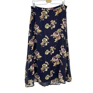 Vintage Women’s Chiffon Midi Skirt Size 1X Brown Cream Lined Floral Feminine